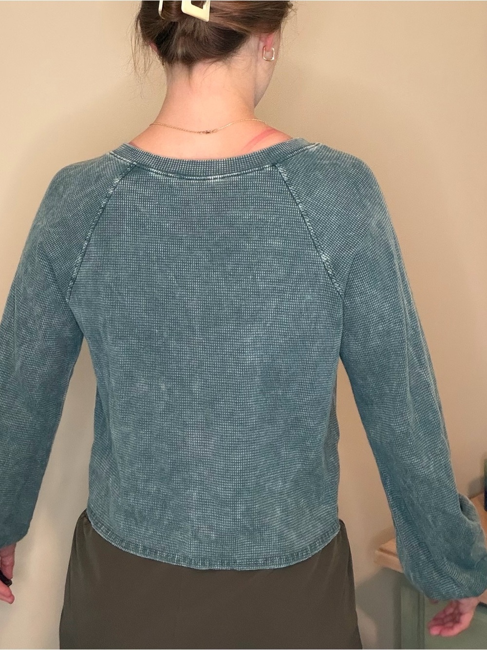 Altar'd State Washed Green V-Neck Cropped Top - Picture 2 of 6
